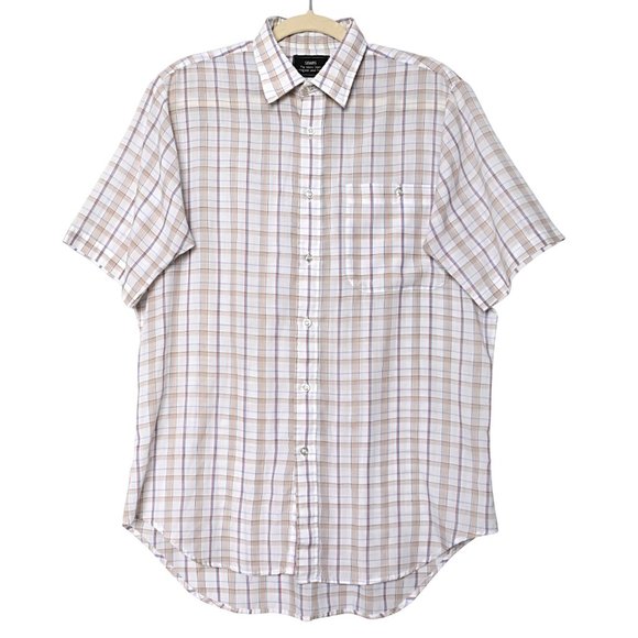 Vintage Sears The Men's Store Plaid Short Sleeve Button Down Shirt White Beige - Picture 12 of 12